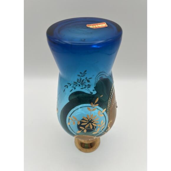 Vintage Venetian Murano Glass Enamel Flower Gold Gilt Blue Decanter NO STOPPER - Picture 9 of 10